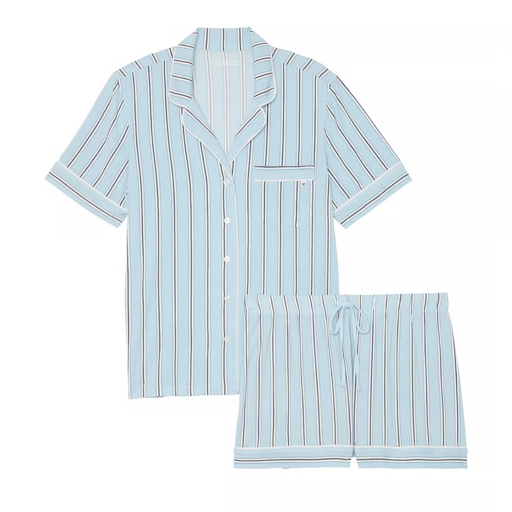 VICTORIA'S SECRET - Modal Soft Short Pajama Set - Blue Variegated Stripe - NEW